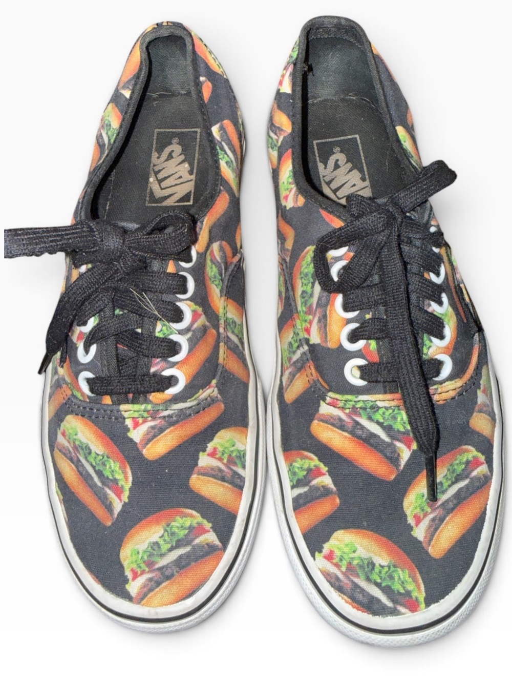 Vans Black Canvas Low-Top Sneakers with Burger Print